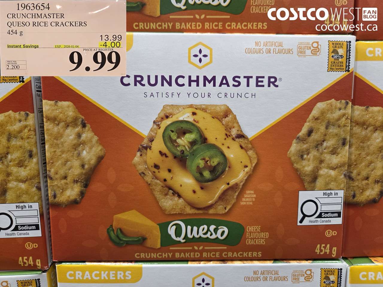 1963654 CRUNCHMASTER QUESO RICE CRACKERS 454G ($4.00 INSTANT SAVINGS EXPIRES ON 2026-01-04) $9.99
