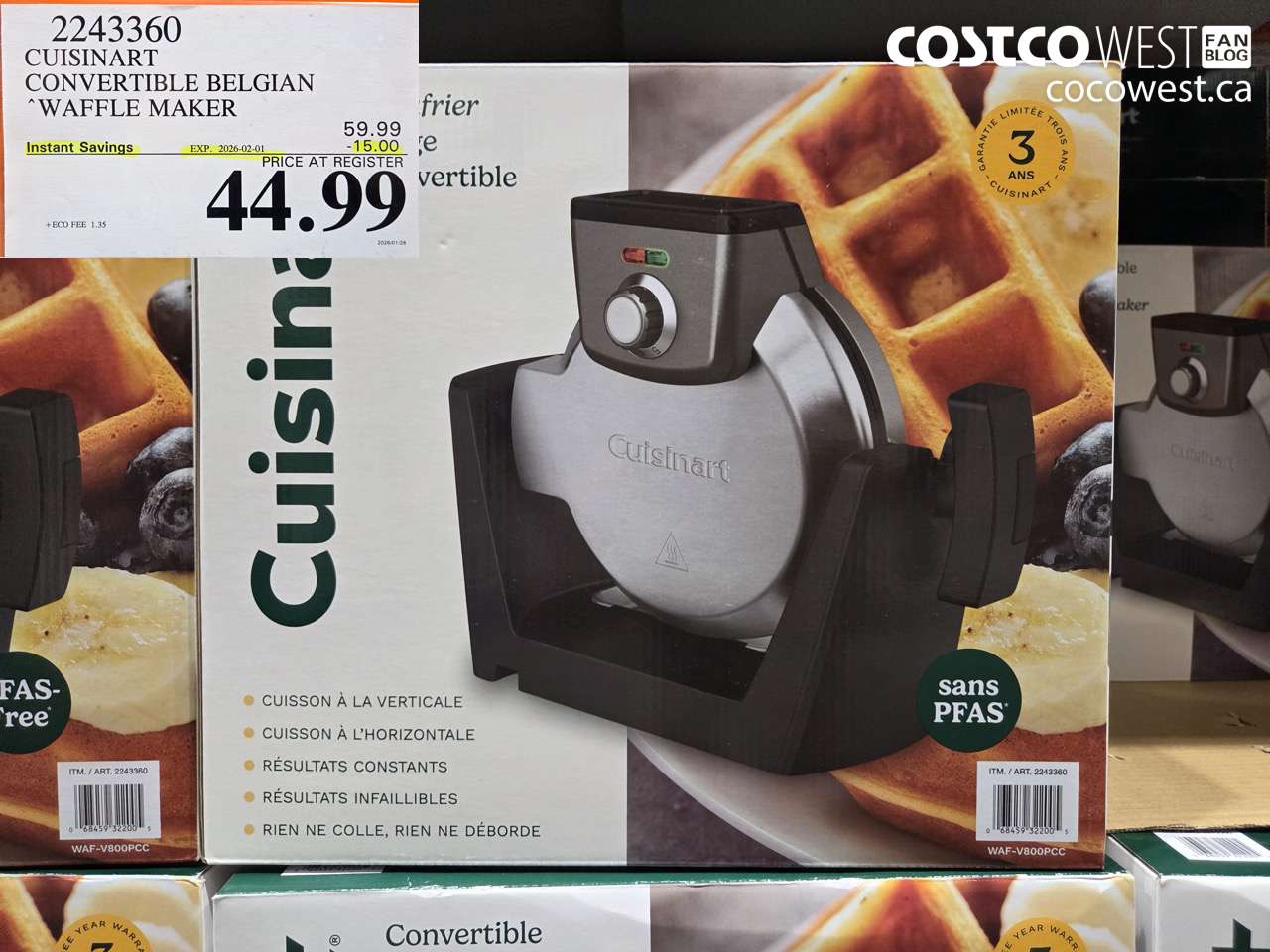 2243360 CUISINART CONVERTIBLE BELGIAN WAFFLE MAKER ($15.00 INSTANT SAVINGS EXPIRES ON 2026-02-01) $44.99