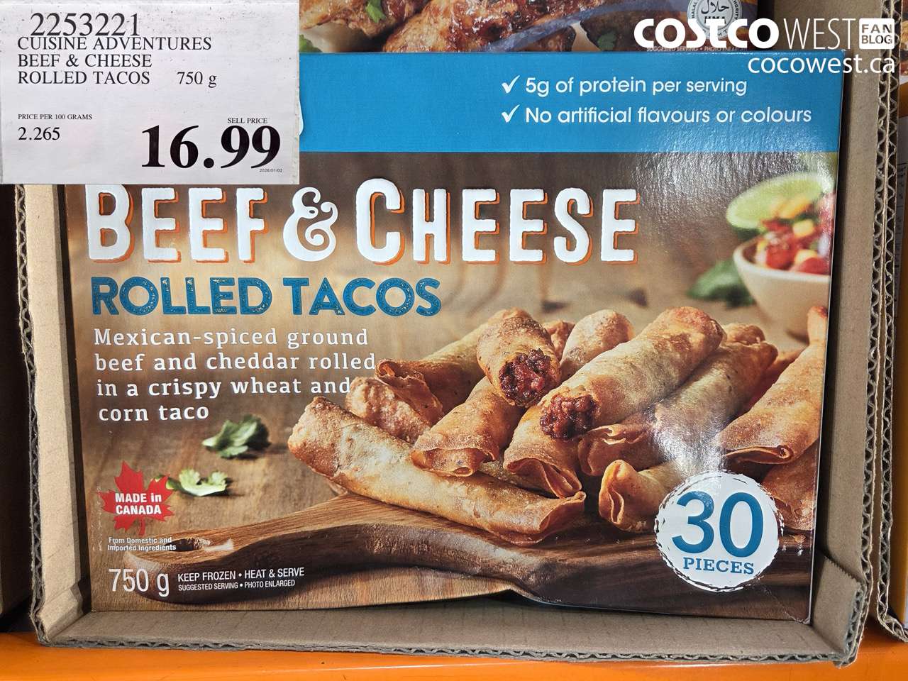 2253221 CUISINE ADVENTURES BEEF & CHEESE ROLLED TACOS 750G $16.99