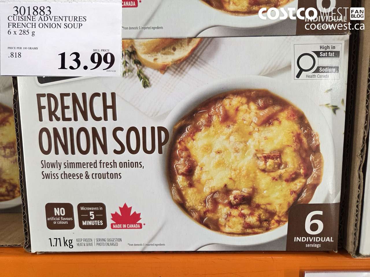 301883 CUISINE ADVENTURES FRENCH ONION SOUP 6 X 285 G $13.99