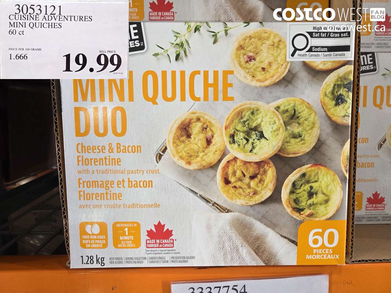 3053121 CUISINE ADVENTURES MINI QUICHES 60 CT $19.99