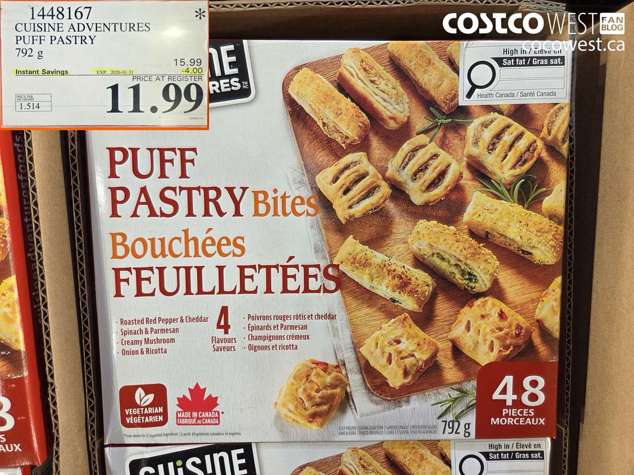1448167 CUISINE ADVENTURES PUFF PASTRY 792G ($4.00 INSTANT SAVINGS EXPIRES ON 2026-01-31) $11.99