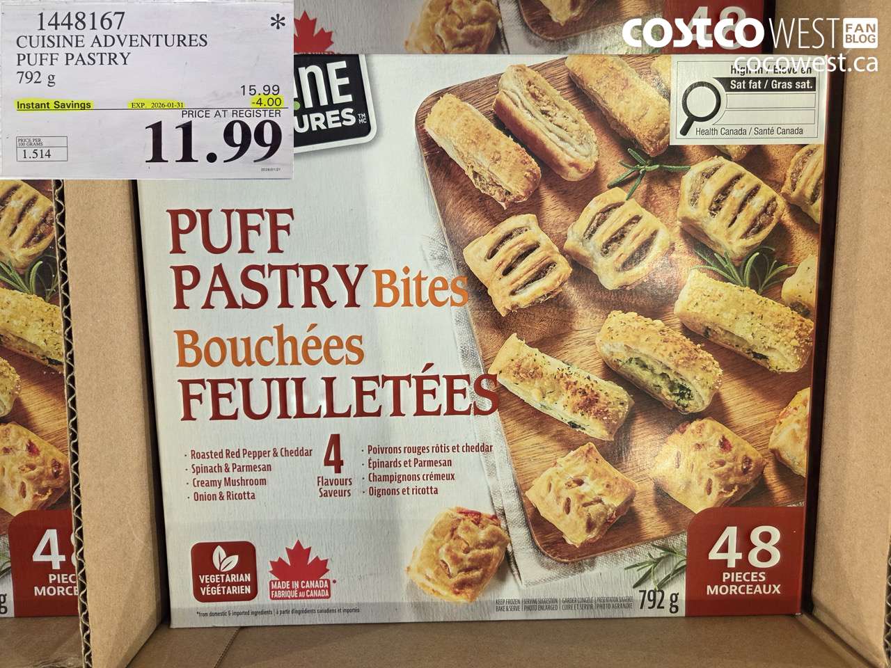 1448167 CUISINE ADVENTURES PUFF PASTRY 792G ($4.00 INSTANT SAVINGS EXPIRES ON 2026-01-31) $11.99