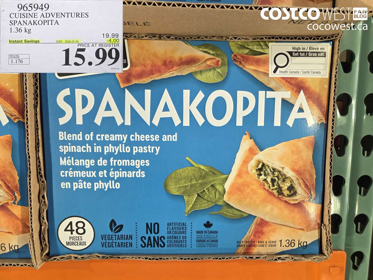965949 CUISINE ADVENTURES SPANAKOPITA 1.36 kg ($4.00 INSTANT SAVINGS EXPIRES ON 2026-01-04) $15.99