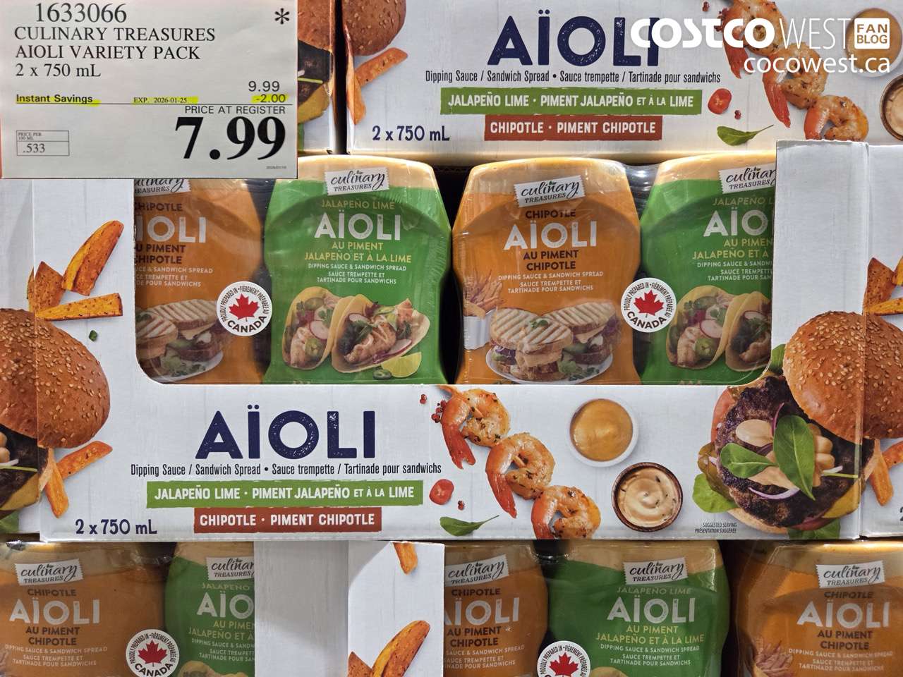 1633066 CULINARY TREASURES AIOLI VARIETY PACK 2 x 750 mL ($2.00 INSTANT SAVINGS EXPIRES ON 2026-01-25) $7.99