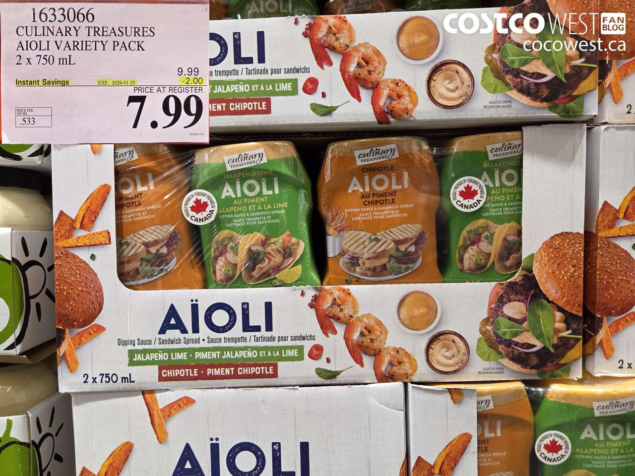 1633066 CULINARY TREASURES AIOLI VARIETY PACK 2 x 750 mL ($2.00 INSTANT SAVINGS EXPIRES ON 2026-01-25) $7.99