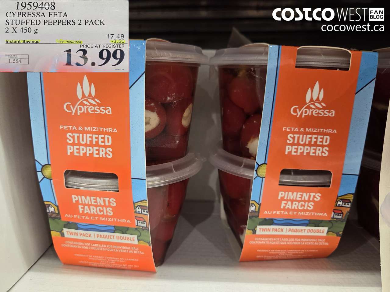 1959408 CYPRESSA FETA STUFFED PEPPERS 2 PACK 2 X 450G ($3.50 INSTANT SAVINGS EXPIRES ON 2026-02-08) $13.99
