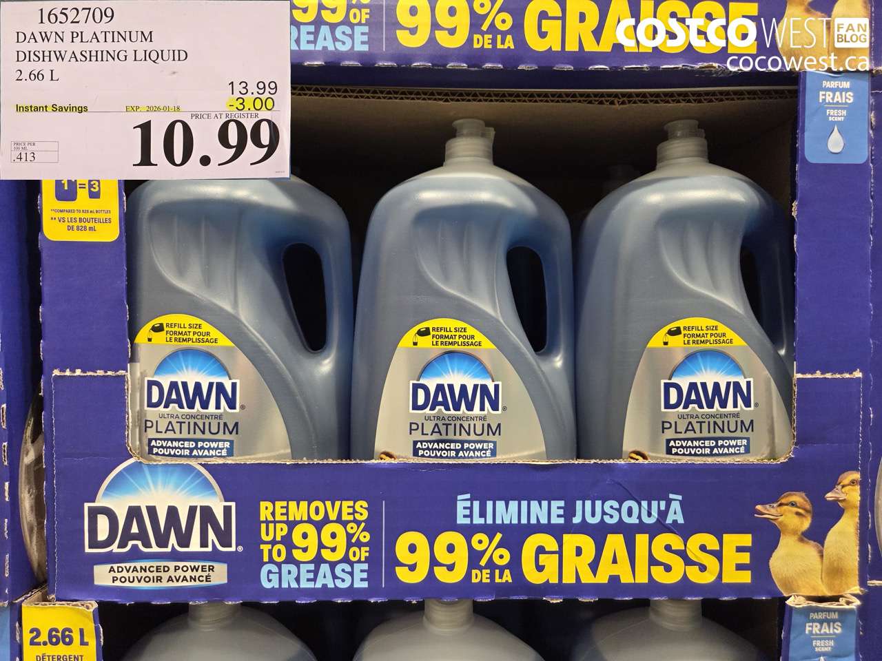 1652709 DAWN PLATINUM LIQUID DISH DETERGENT 2.66L ($3.00 INSTANT SAVINGS EXPIRES ON 2026-01-18) $10.99