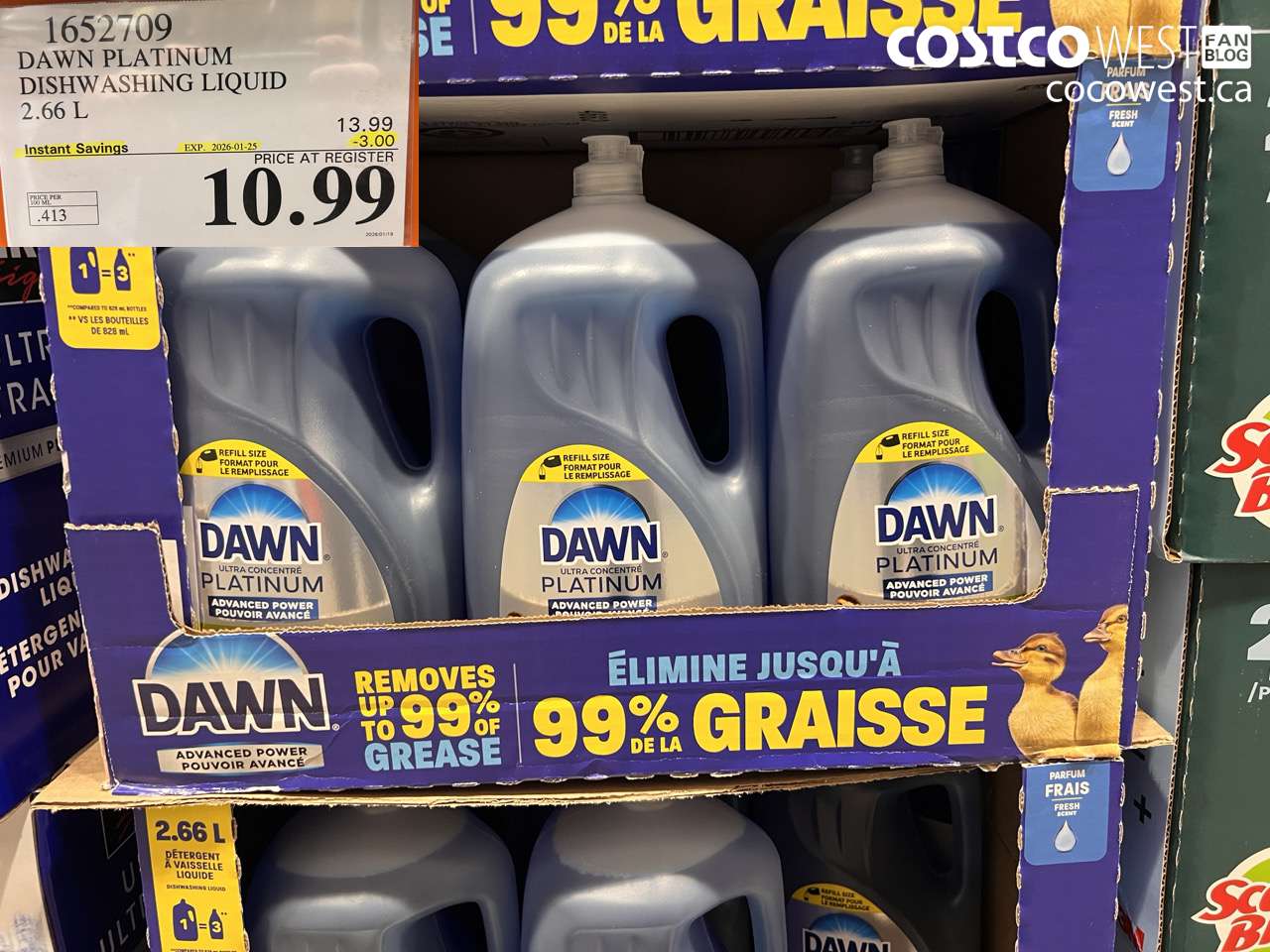 1652709 DAWN PLATINUM LIQUID DISH DETERGENT 2.66L ($3.00 INSTANT SAVINGS EXPIRES ON 2026-01-25) $10.99