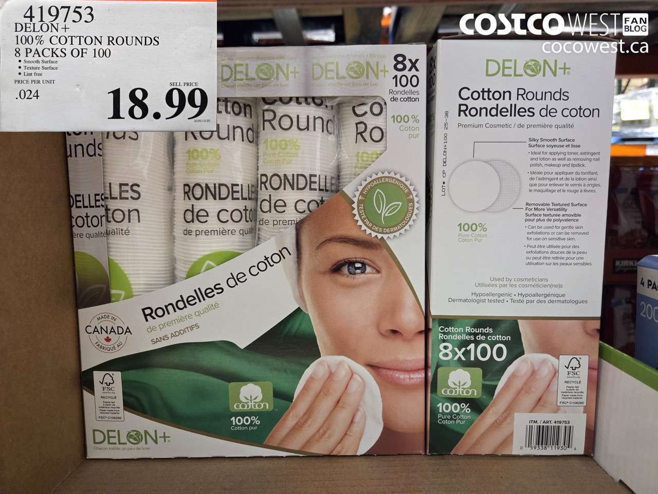 419753 DELON + 100% COTTON ROUNDS 8 PACKS OF 100 $18.99