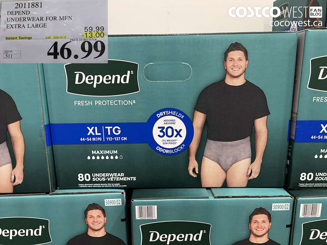 2011881 DEPEND UNDERWEAR FOR MEN EXTRA LARGE ($13.00 INSTANT SAVINGS EXPIRES ON 2026-02-15) $46.99