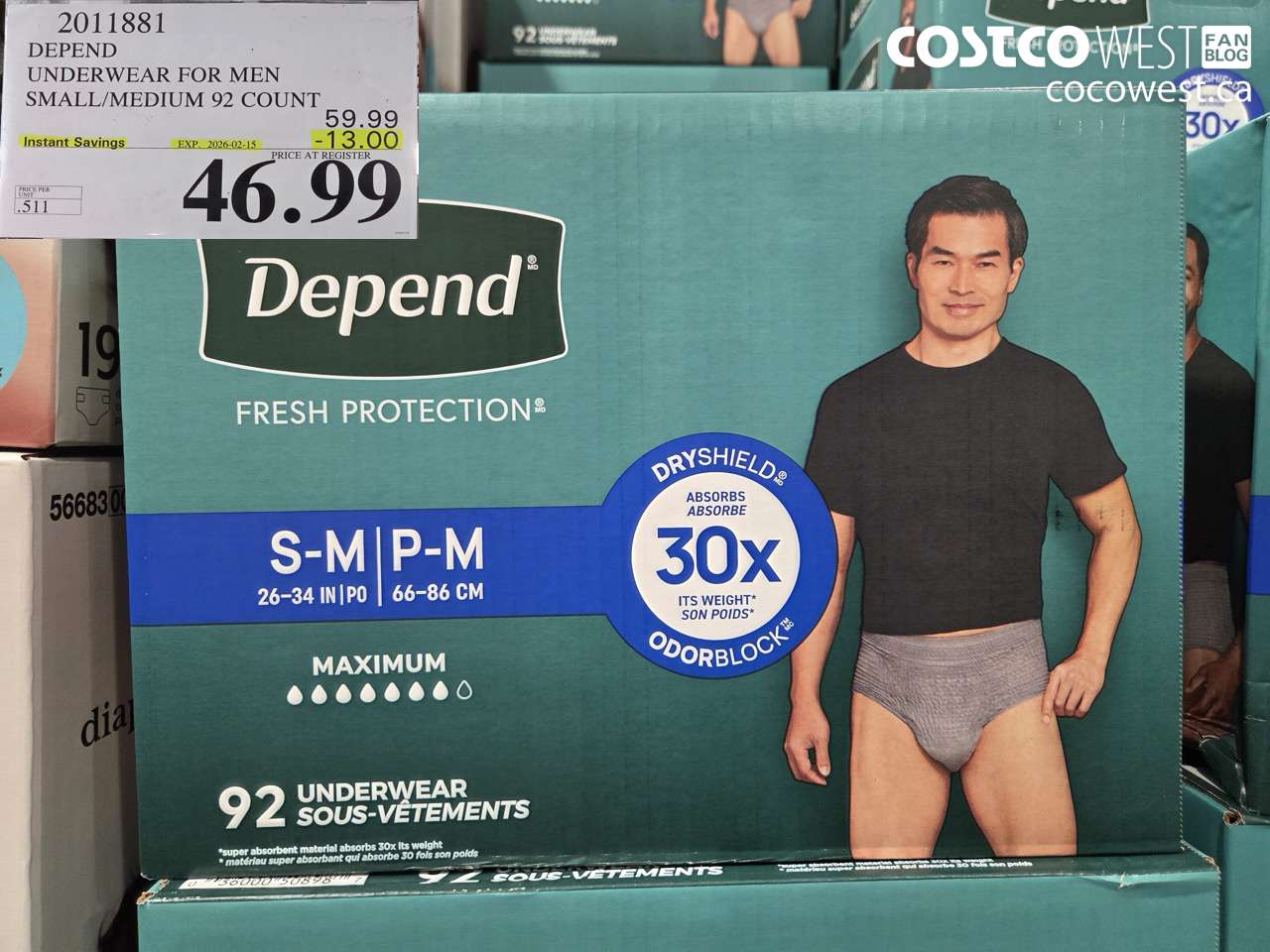 2011881 DEPEND UNDERWEAR FOR MEN EXTRA LARGE ($13.00 INSTANT SAVINGS EXPIRES ON 2026-02-15) $46.99