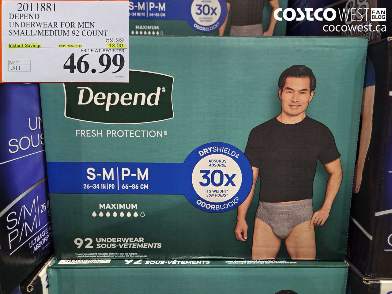 2011881 DEPEND UNDERWEAR FOR MEN EXTRA LARGE ($13.00 INSTANT SAVINGS EXPIRES ON 2026-02-15) $46.99