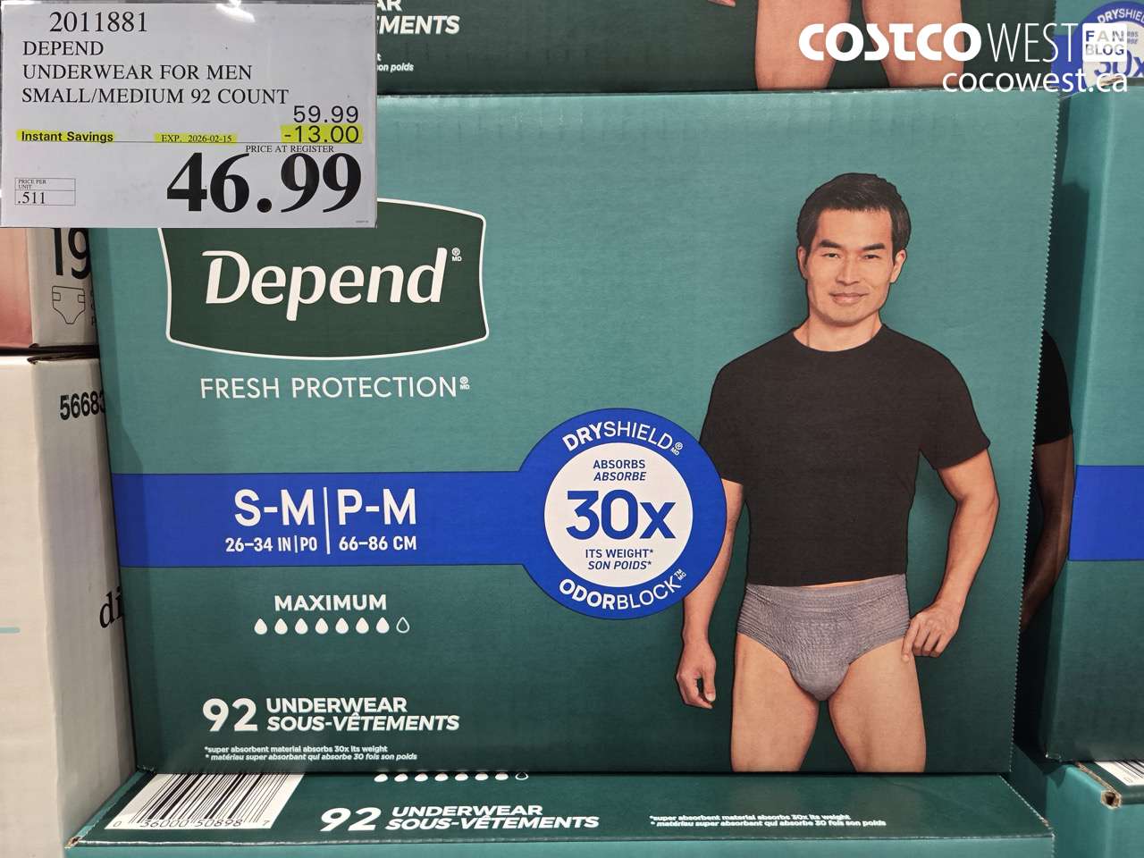 2011881 DEPEND UNDERWEAR FOR MEN SMALL/MEDIUM 92 COUNT ($13.00 INSTANT SAVINGS EXPIRES ON 2026-02-15) $46.99
