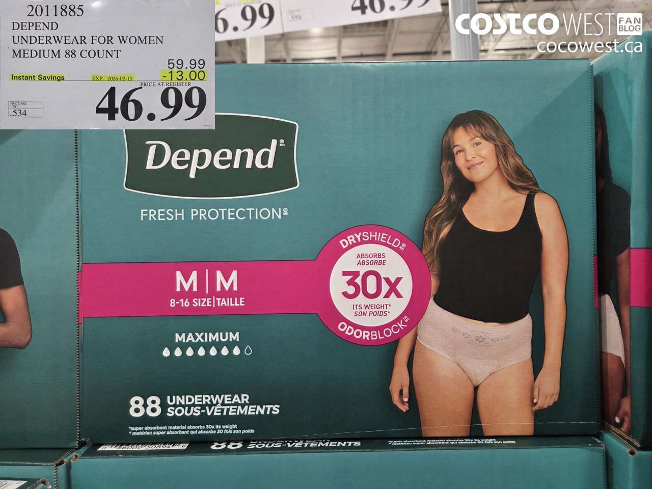2011885 DEPEND UNDERWEAR FOR WOMEN MEDIUM 88 COUNT ($13.00 INSTANT SAVINGS EXPIRES ON 2026-02-15) $46.99
