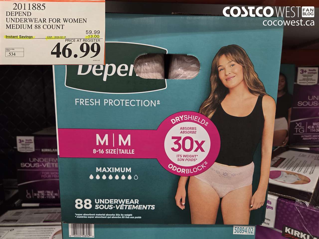 2011885 DEPEND UNDERWEAR FOR WOMEN MEDIUM 88 COUNT ($13.00 INSTANT SAVINGS EXPIRES ON 2026-02-15) $46.99