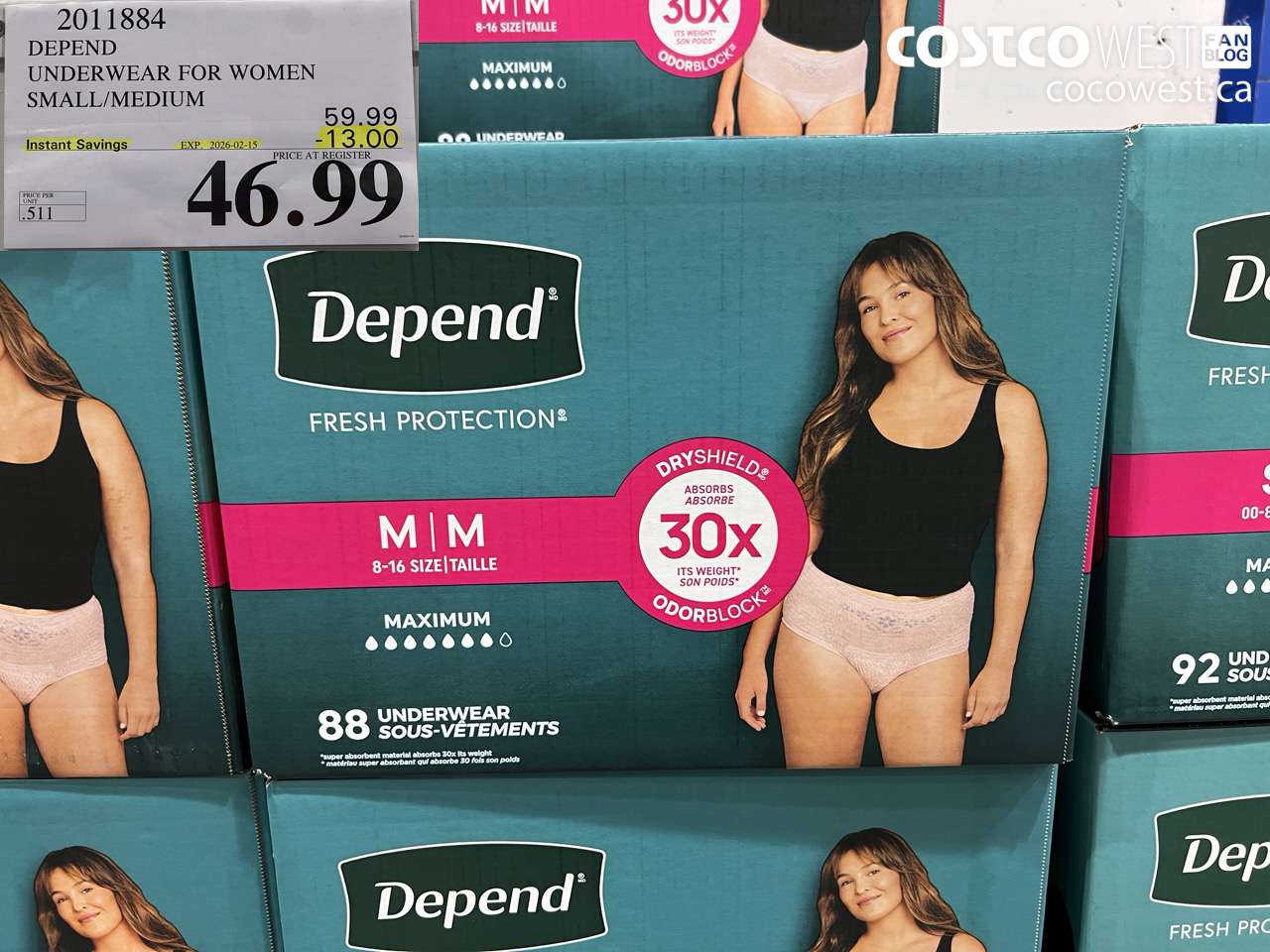2011884 DEPEND UNDERWEAR FOR WOMEN SMALL/MEDIUM ($13.00 INSTANT SAVINGS EXPIRES ON 2026-02-15) $46.99