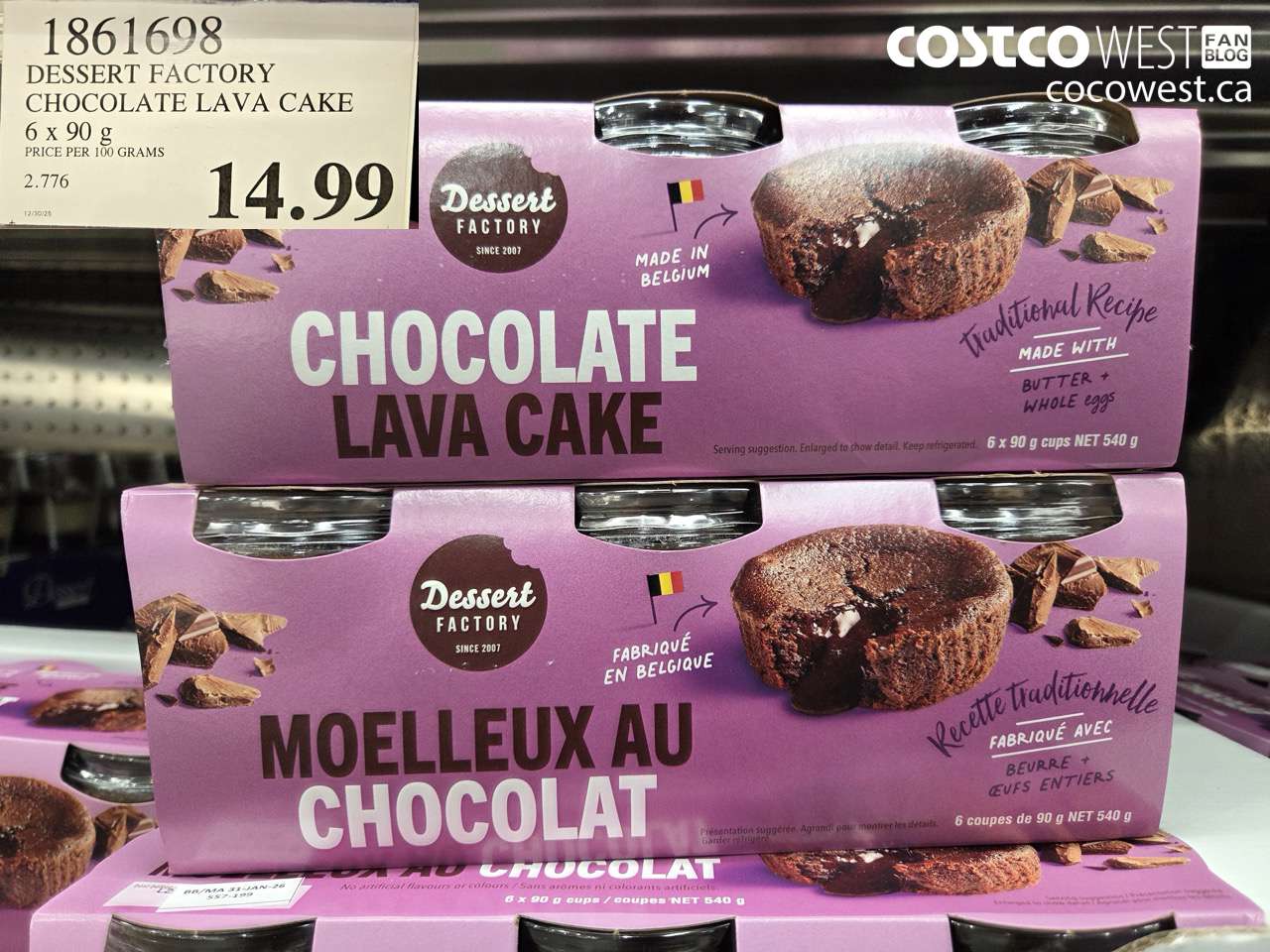 1861698 DESSERT FACTORY CHOCOLATE LAVA CAKE 6 X 90G $14.99