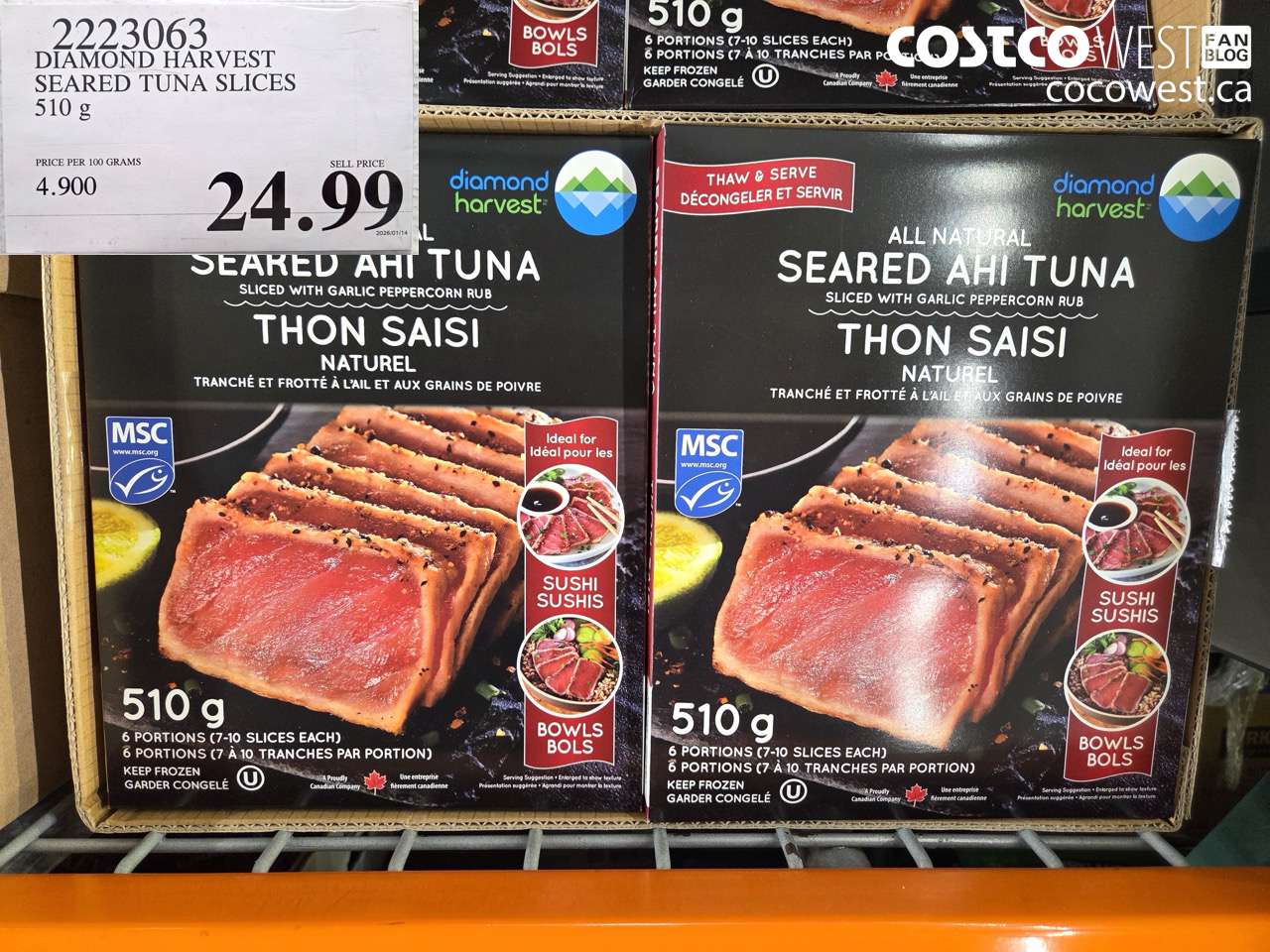 2223063 DIAMOND HARVEST SEARED TUNA SLICES 510G $24.99