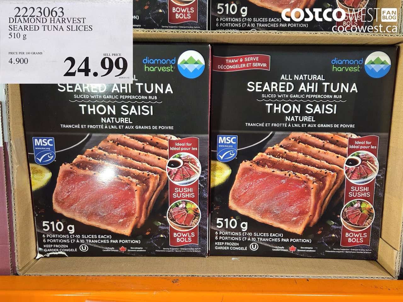 2223063 DIAMOND HARVEST SEARED TUNA SLICES 510G $24.99