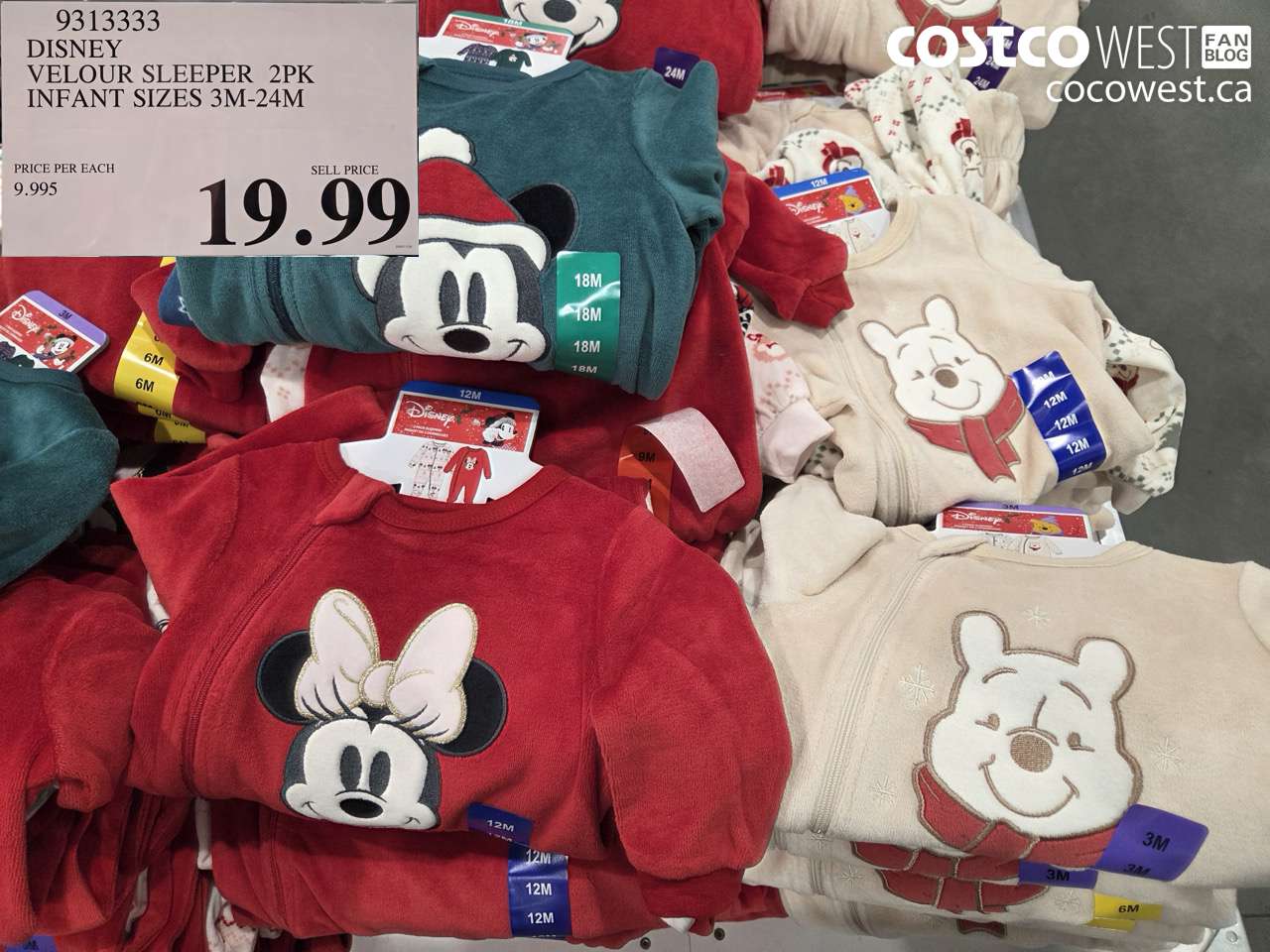 9313333 DISNEY VELOUR SLEEPER 2PK INFANT SIZES 3M-24M $19.99