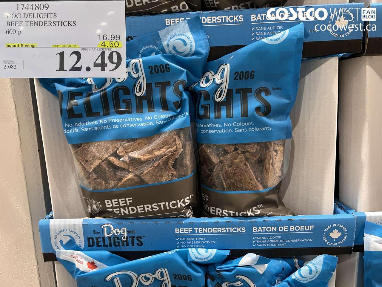 1744809 DOG DELIGHTS BEEF TENDERSTICKS 600G ($4.50 INSTANT SAVINGS EXPIRES ON 2026-02-15) $12.49
