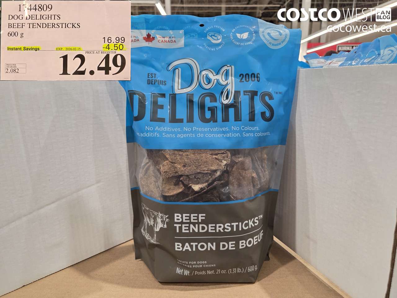 1744809 DOG DELIGHTS BEEF TENDERSTICKS 600G ($4.50 INSTANT SAVINGS EXPIRES ON 2026-02-15) $12.49