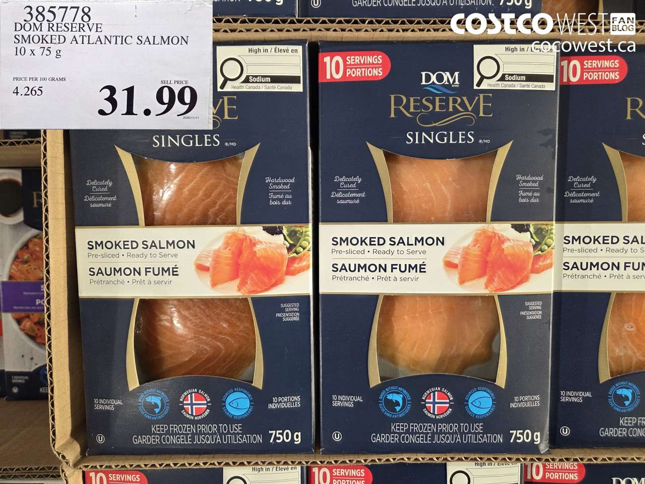 385778 DOM RESERVE SMOKED ATLANTIC SALMON 10 x 75 g $31.99