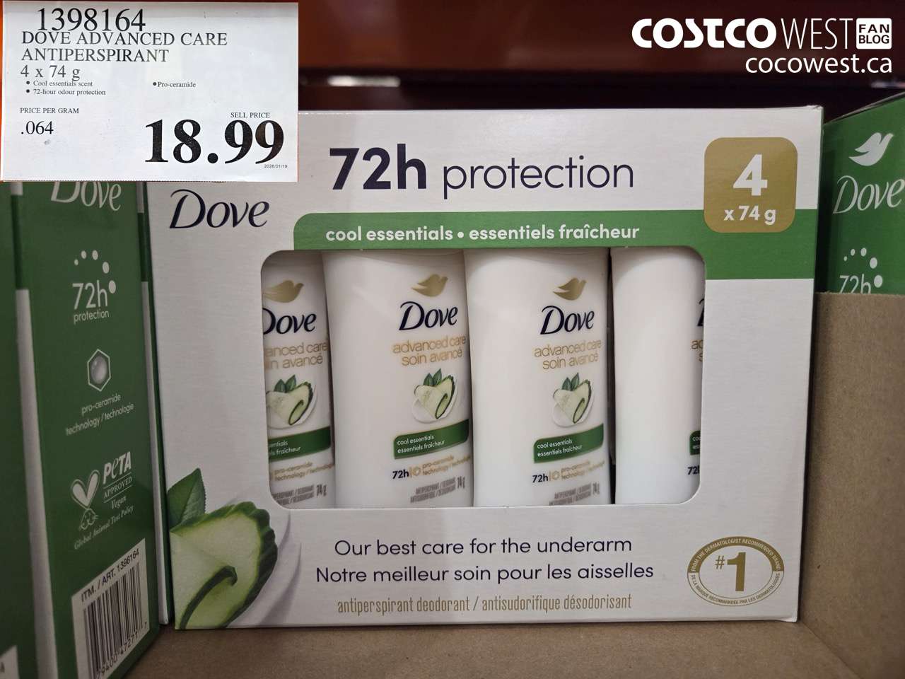 1398164 DOVE ADVANCED CARE ANTIPERSPIRANT 4x74 g $18.99