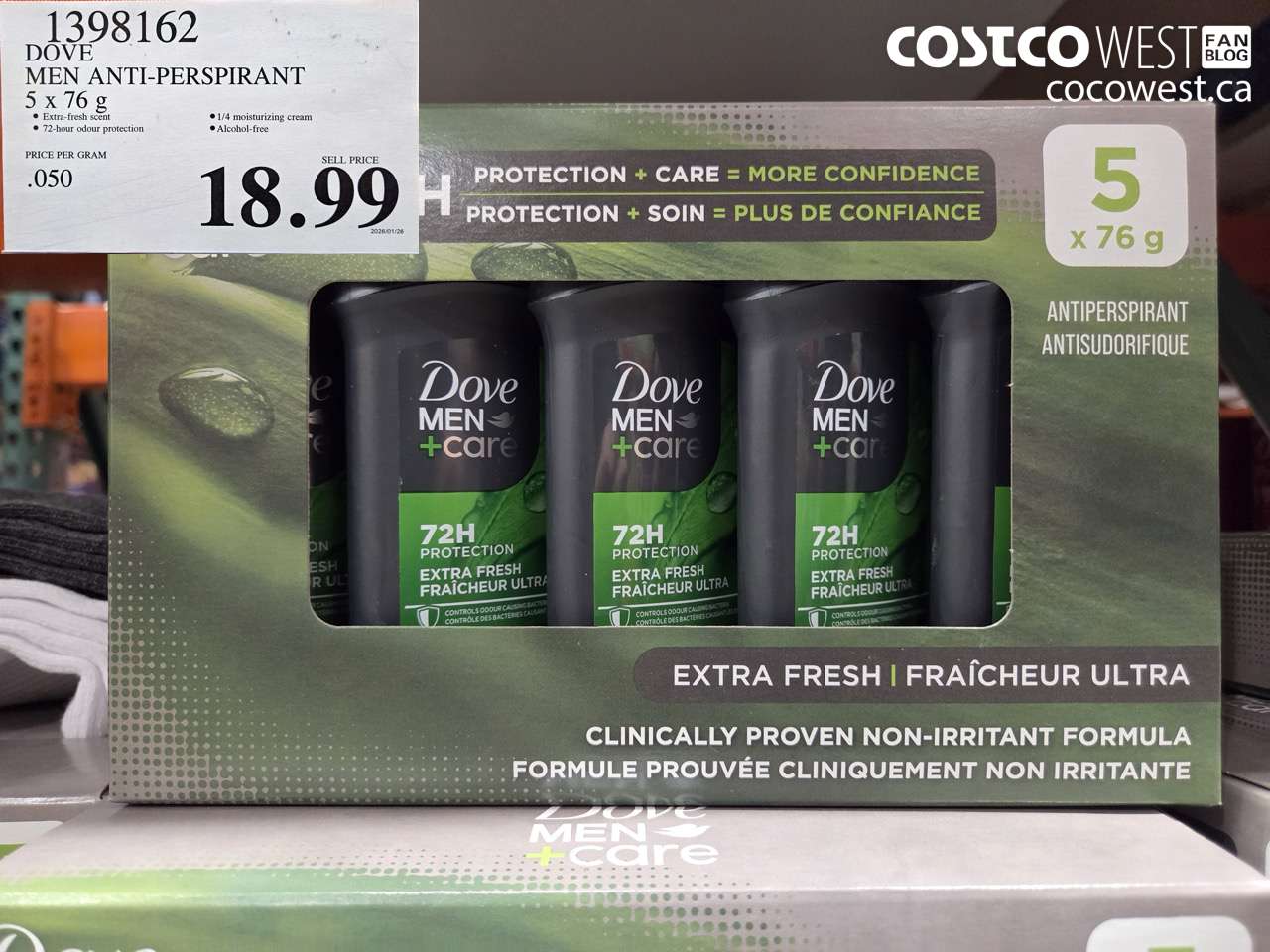 1398162 DOVE MEN ANTI-PERSPIRANT 5 X 76G $18.99