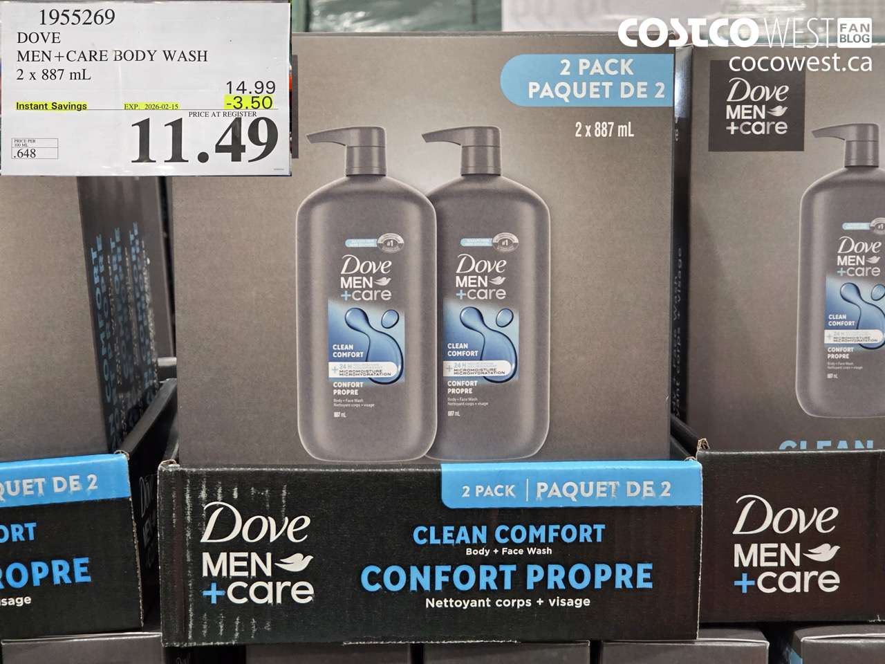 1955269 DOVE MEN+ CARE BODY WASH 2 X 887ML ($3.50 INSTANT SAVINGS EXPIRES ON 2026-02-15) $11.49
