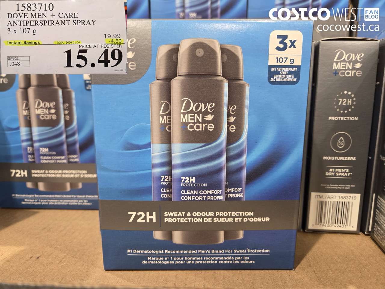 1583710 DOVE MEN + CARE ANTIPERSPIRANT SPRAY 3 x 107 g ($4.50 INSTANT SAVINGS EXPIRES ON 2026-01-04) $15.49