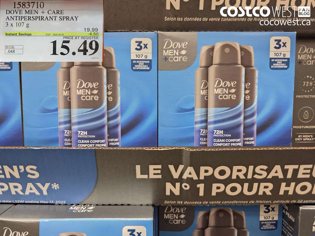 1583710 DOVE MEN + CARE ANTIPERSPIRANT SPRAY 3 x 107 g ($4.50 INSTANT SAVINGS EXPIRES ON 2026-02-01) $15.49