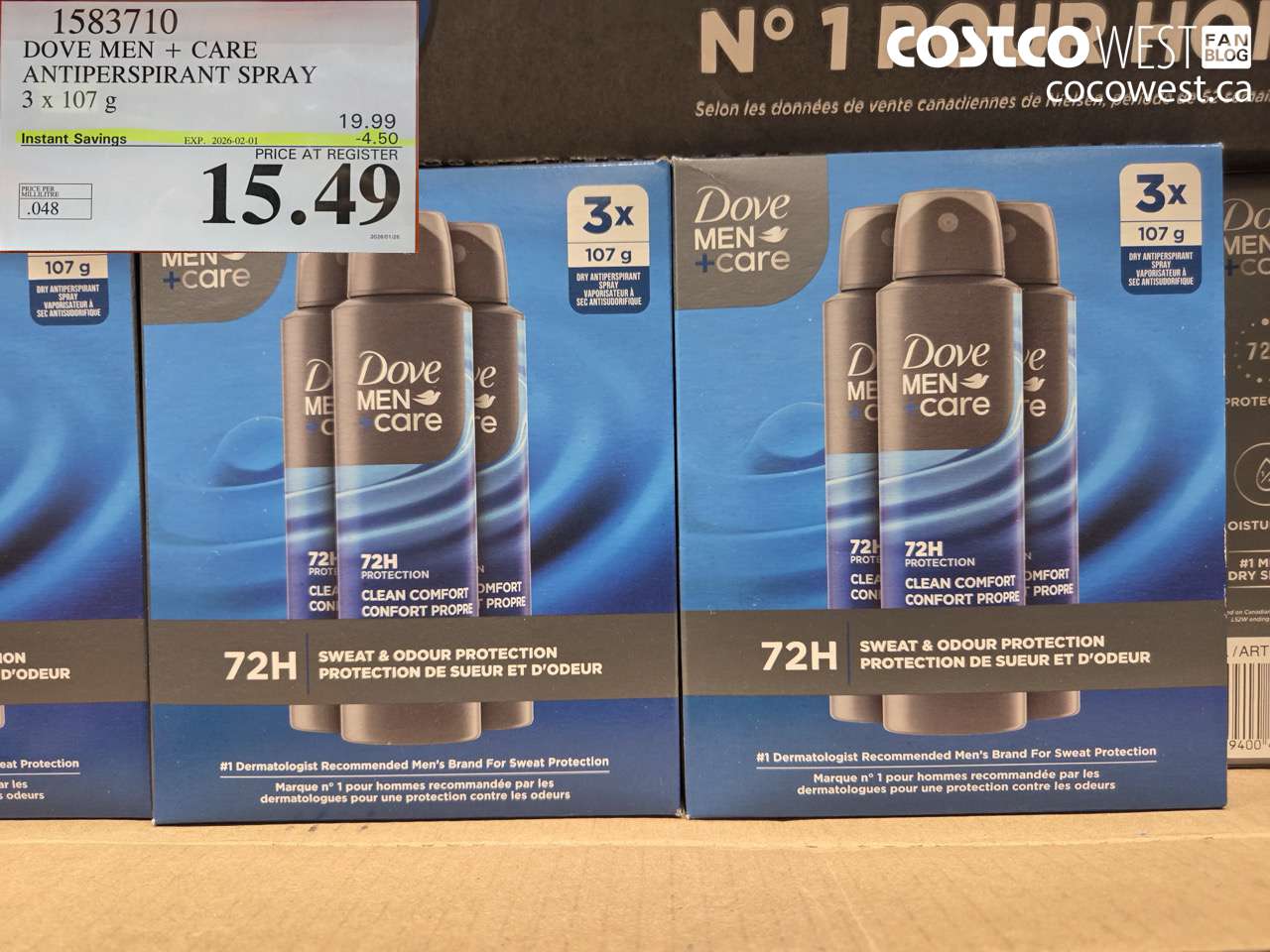 1583710 DOVE MEN + CARE ANTIPERSPIRANT SPRAY 3 x 107 g ($4.50 INSTANT SAVINGS EXPIRES ON 2026-02-01) $15.49