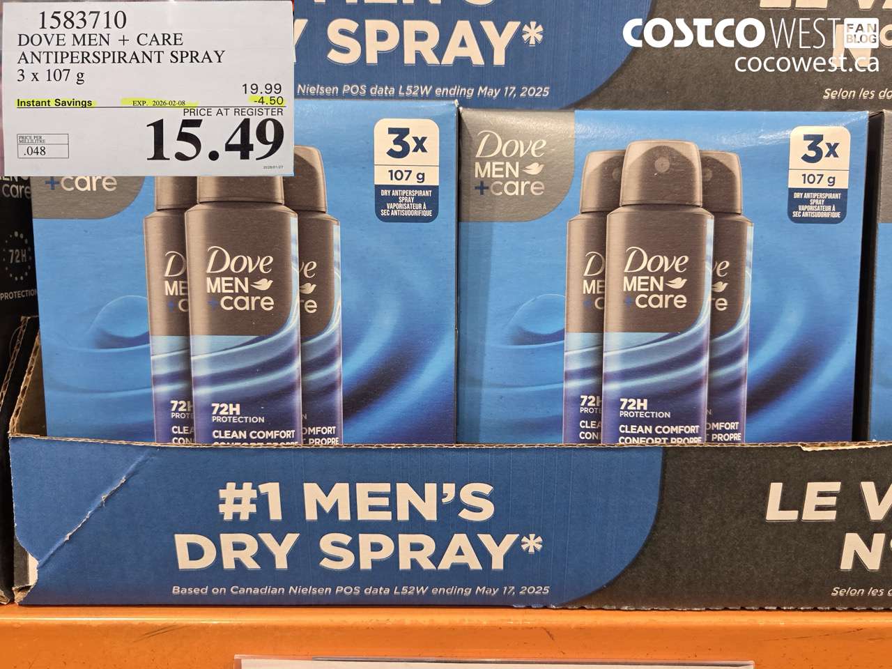 1583710 DOVE MEN + CARE ANTIPERSPIRANT SPRAY 3 x 107 g ($4.50 INSTANT SAVINGS EXPIRES ON 2026-02-08) $15.49