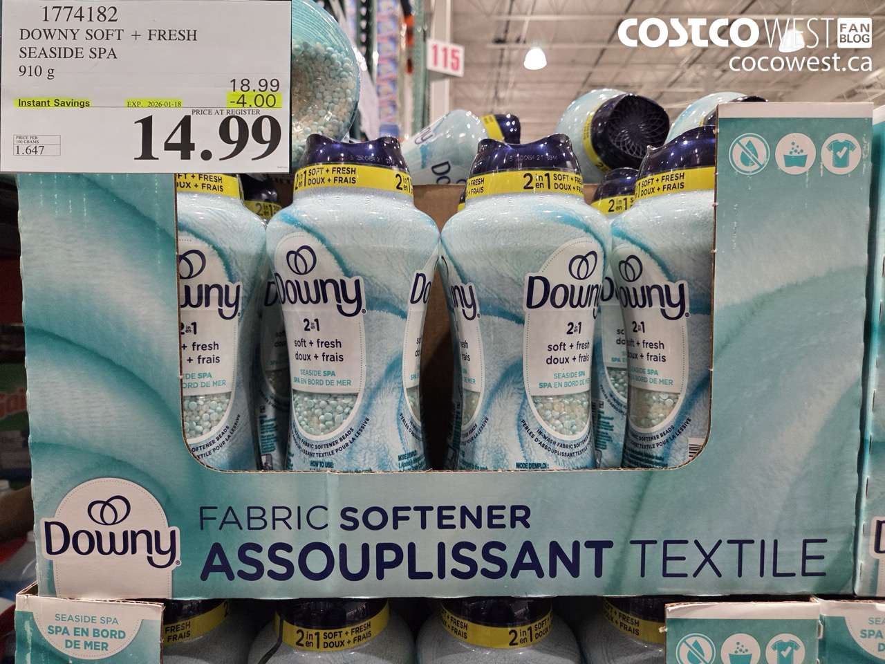 1774182 DOWNY 2IN1 FBRC SFTNR SEASIDE SPA 910G ($4.00 INSTANT SAVINGS EXPIRES ON 2026-01-18) $14.99