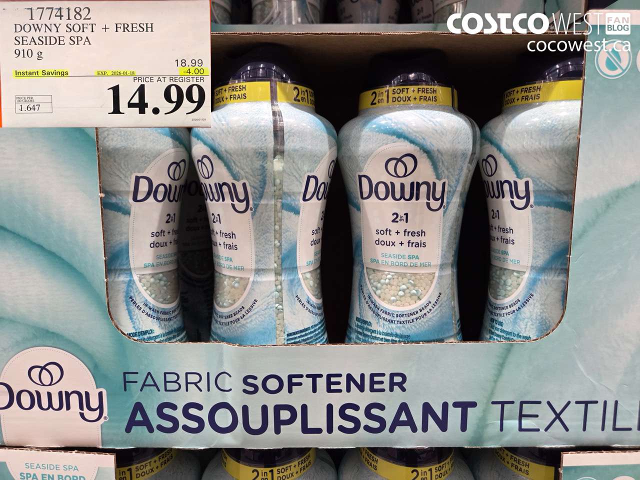 1774182 DOWNY 2IN1 FBRC SFTNR SEASIDE SPA 910G ($4.00 INSTANT SAVINGS EXPIRES ON 2026-01-18) $14.99