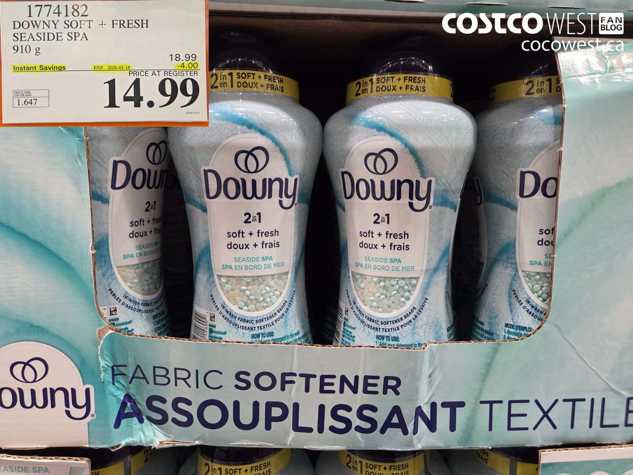 1774182 DOWNY 2IN1 FBRC SFTNR SEASIDE SPA 910G ($4.00 INSTANT SAVINGS EXPIRES ON 2026-01-18) $14.99