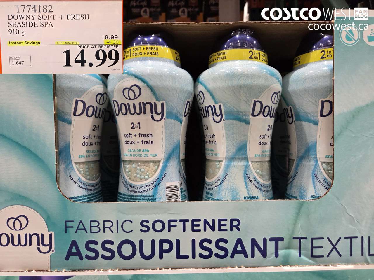 1774182 DOWNY 2IN1 FBRC SFTNR SEASIDE SPA 910G ($4.00 INSTANT SAVINGS EXPIRES ON 2026-01-18) $14.99