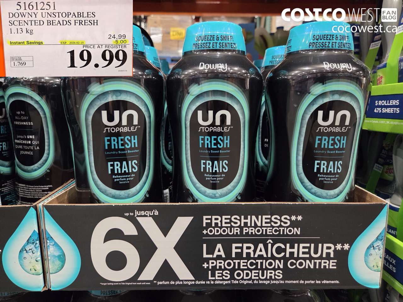 5161251 DOWNY UNSTOPPABLES IN-WASH SCENT BOOSTER 1131 g ($5.00 INSTANT SAVINGS EXPIRES ON 2026-02-15) $19.99