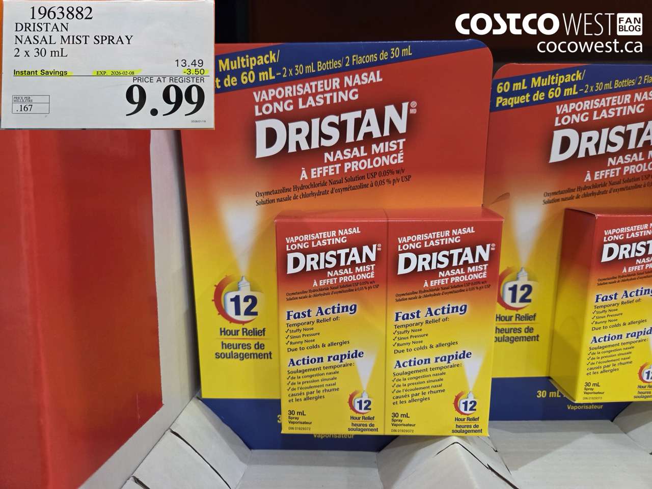 1963882 DRISTAN NASAL MIST SPRAY 2 X 30ML ($3.50 INSTANT SAVINGS EXPIRES ON 2026-02-08) $9.99