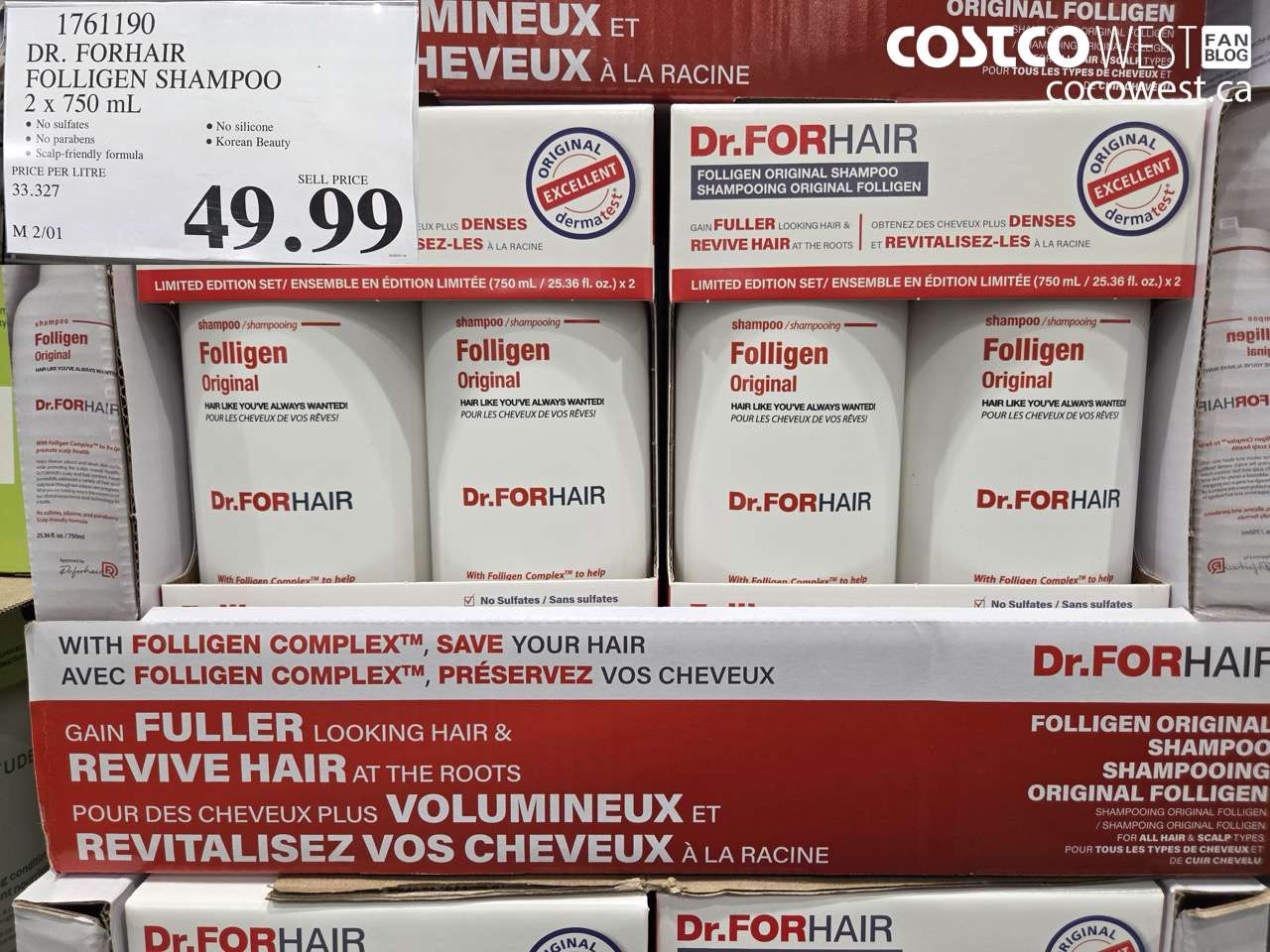 1761190 DR. FORHAIR FOLLIGEN SHAMPOO 2 X 750ML $49.99