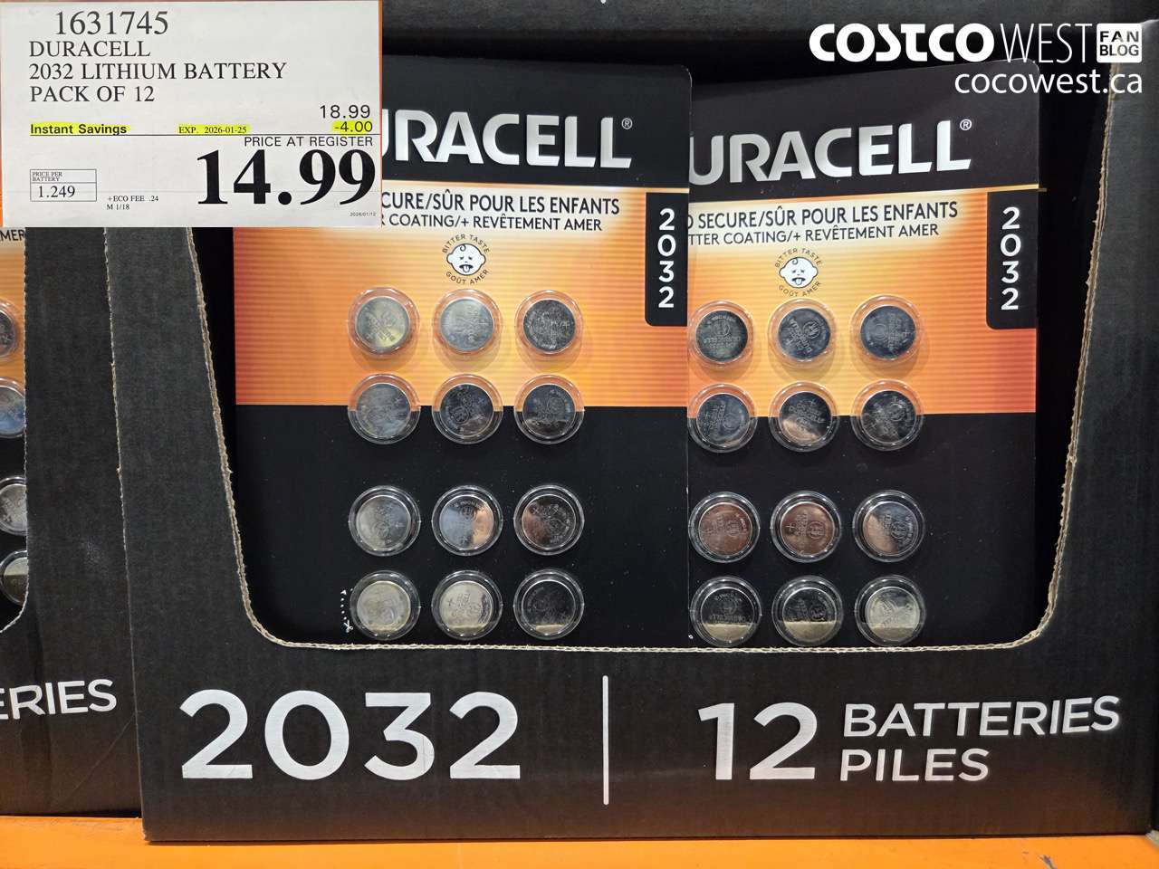 1631745 DURACELL 2032 LITHIUM BATTERY PACK OF 12 ($4.00 INSTANT SAVINGS EXPIRES ON 2026-01-25) $14.99
