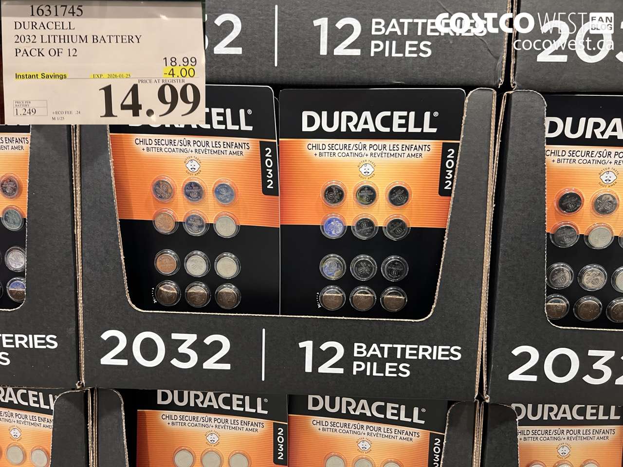 1631745 DURACELL 2032 LITHIUM BATTERY PACK OF 12 ($4.00 INSTANT SAVINGS EXPIRES ON 2026-01-25) $14.99