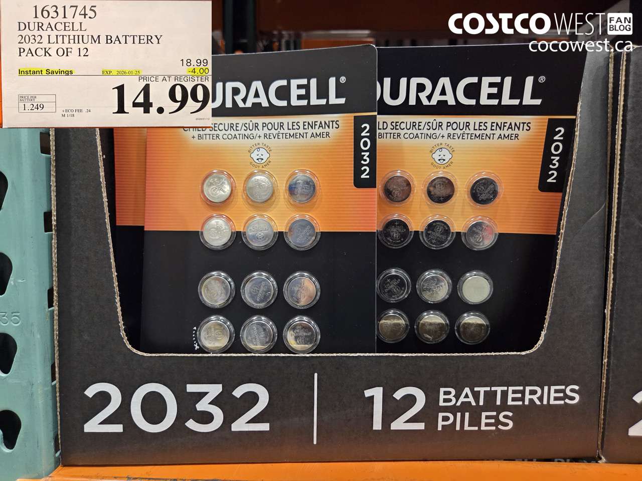 1631745 DURACELL 2032 LITHIUM BATTERY PACK OF 12 ($4.00 INSTANT SAVINGS EXPIRES ON 2026-01-25) $14.99
