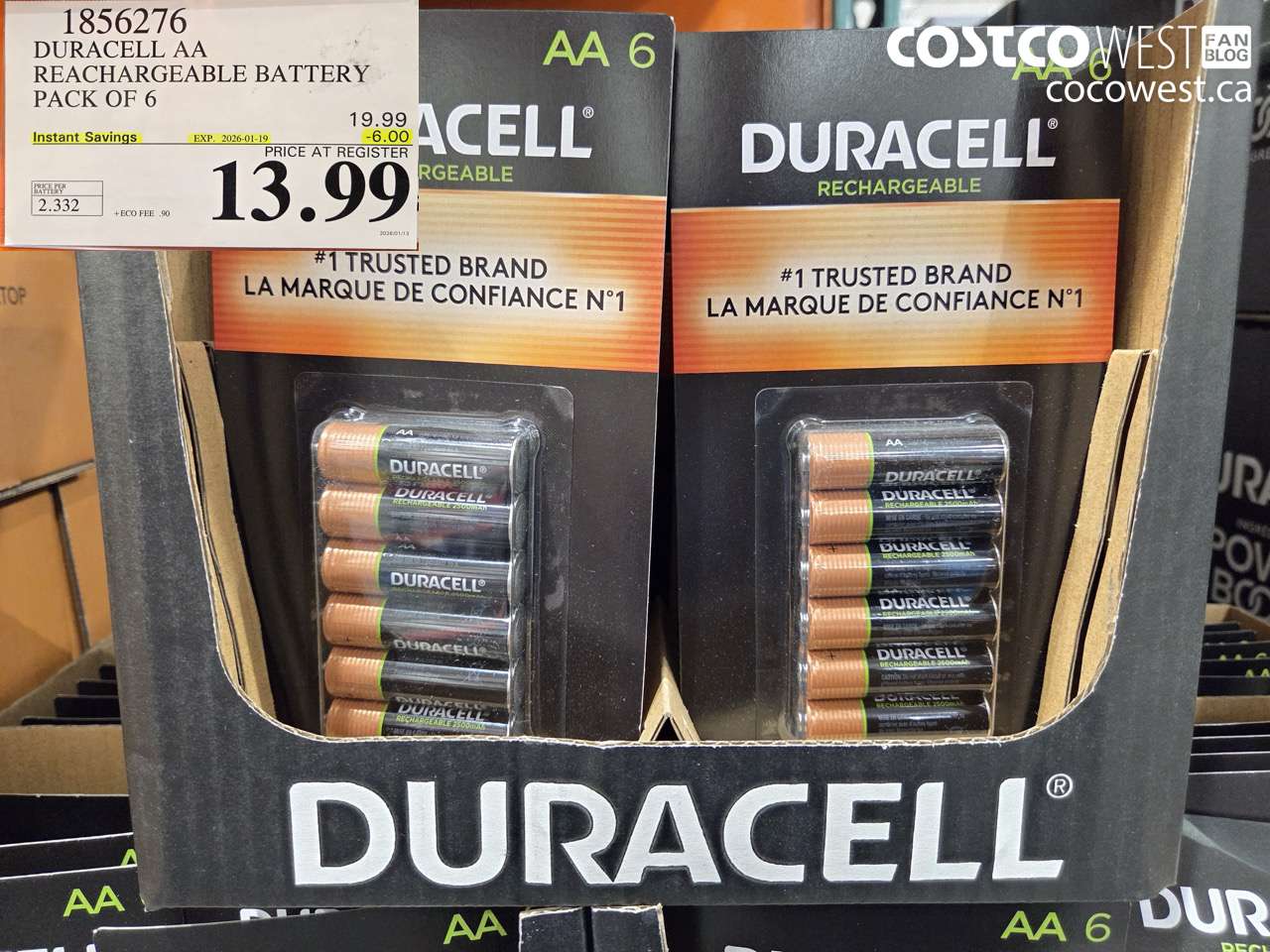 1856276 DURACELL AA RECHARGEABLE BATTERY PACK OF 6 ($6.00 INSTANT SAVINGS EXPIRES ON 2026-01-19) $13.99