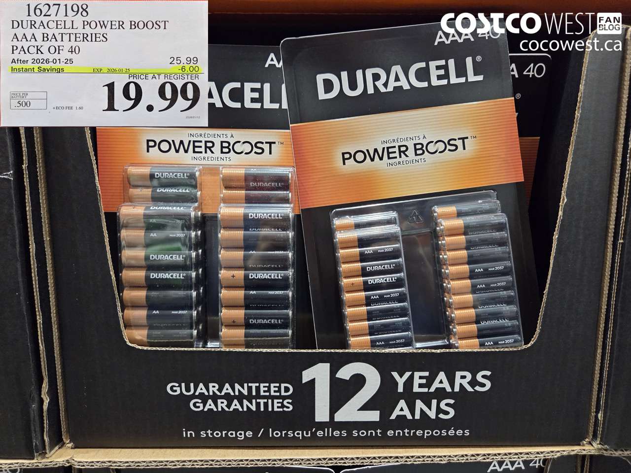 1627198 DURACELL POWER BOOST AAA BATTERIES PACK OF 40 ($6.00 INSTANT SAVINGS EXPIRES ON 2026-01-25) $19.99