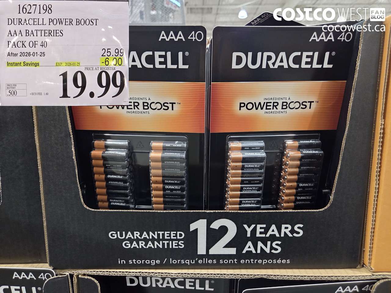 1627198 DURACELL POWER BOOST AAA BATTERIES PACK OF 40 ($6.00 INSTANT SAVINGS EXPIRES ON 2026-01-25) $19.99