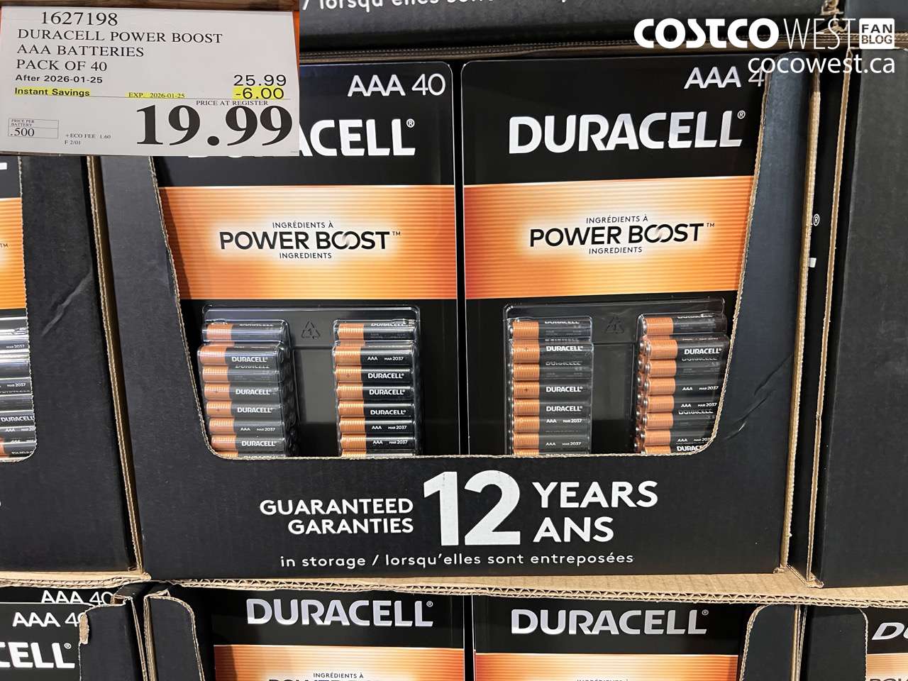 1627198 DURACELL POWER BOOST AAA BATTERIES PACK OF 40 ($6.00 INSTANT SAVINGS EXPIRES ON 2026-01-25) $19.99