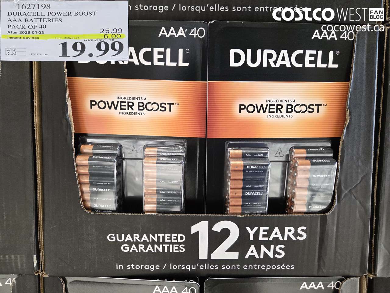 1627198 DURACELL POWER BOOST AAA BATTERIES PACK OF 40 ($6.00 INSTANT SAVINGS EXPIRES ON 2026-01-25) $19.99
